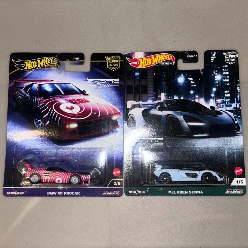 Hot Wheels Premium Exotic Envy Series BMW M1 Mclaren Senna Diecast Car Bundle